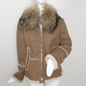 NEW Bogner Vera Shearling Jacket! 6 Brown Southwestern Style With Racoon Collar